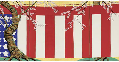 CURTAIN OR FLAG? (PAIR OF TWO-FOLD SCREENS)