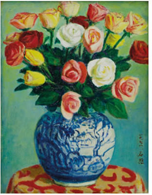 FLOWERS IN A BLUE VASE