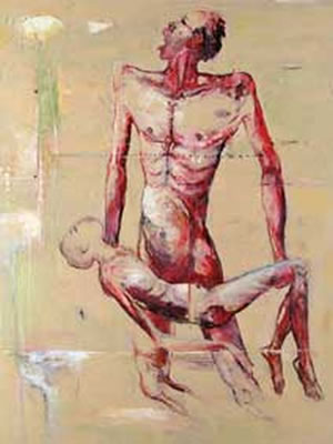 Sample artwork by Dwi Martono (Born 1966), known for distorted paintings of common people's suffering - View similar artists and auction records