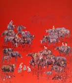 Water Buffaloes (Red) by Chuang Long Jing - Auction record, sale price, and art valuation. Compare with similar artists and explore comparable artworks.