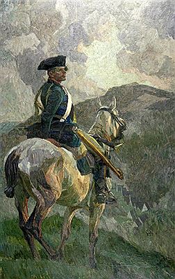 Dragoons with cocked hat on horseback
