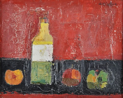 "Corked Bottle on Black and Red"