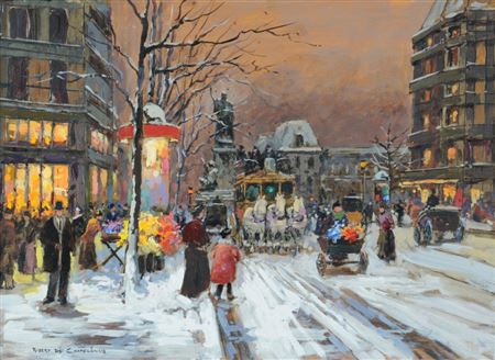 "Parisian evening street scene in winter"
