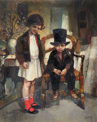 "Young Girl and Seated Boy"