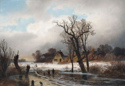 Winterlandschaft mit Figurenstaffage. Mid 19th cent
