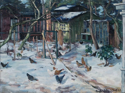 Hühner im Schnee. 1928