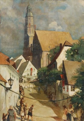 Umzug zum Forstfest vor St. Marien zu Kamenz. 1937.