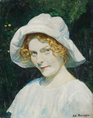 Mädchen mit weißem Hut. Um 1900. by Eduard Kampffer - Auction record, sale price, and art valuation. Compare with similar artists and explore comparable artworks.