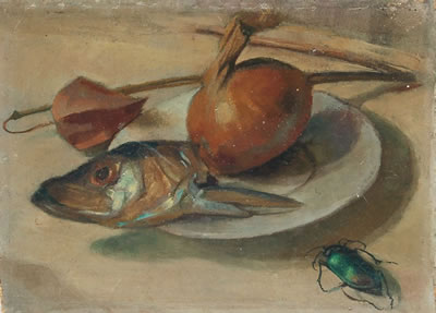 Stilleben mit Zwiebel, Fischkopf und Mistkäfer by Karl Papesch - Auction record, sale price, and art valuation. Compare with similar artists and explore comparable artworks.