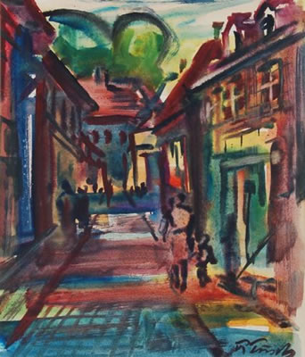 Sample artwork by Richard Pusch (1912 - 1998), known for abstract painting and graphics, landscape, portrait, genre scenes - View similar artists and auction records