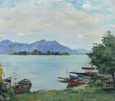 Blick auf den Chiemsee mit Fraueninsel. by Erich Martin Muller - Auction record, sale price, and art valuation. Compare with similar artists and explore comparable artworks.