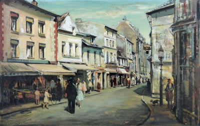 Straßenszene in einer Kleinstadt. by Richard Pusch - Auction record, sale price, and art valuation. Compare with similar artists and explore comparable artworks.