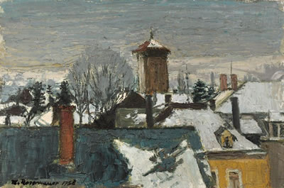 Haus mit eckigem Turm am 'Weißen Roß' in Radebeul im Winter. by Theodor Rosenhauer - Auction record, sale price, and art valuation. Compare with similar artists and explore comparable artworks.