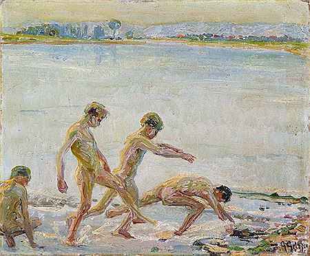 Laufende Jungen am Wasser.