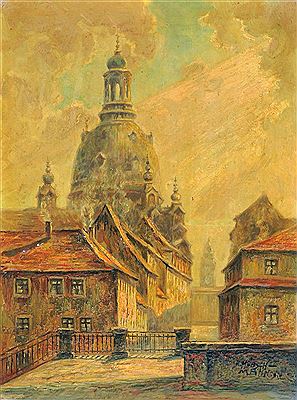 Dresden - Malerwinkel mit Frauenkirche.