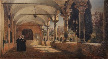 Italienischer Kreuzgang mit Nonnen. 1888
