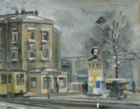 Winterliche Straßenszene mit Straßenbahn und Litfaßsäule. by Jurgen Schieferdecker - Auction record, sale price, and art valuation. Compare with similar artists and explore comparable artworks.