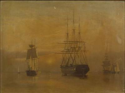 The Frigate U.S.S. Congress at Sunset