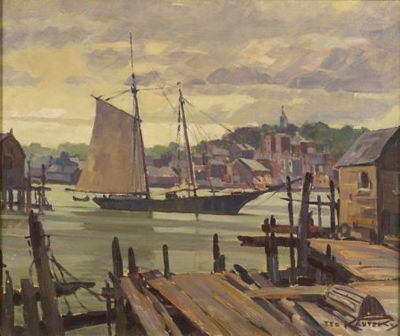 Schooner at Gloucester by Ted Kautzky - Auction record, sale price, and art valuation. Compare with similar artists and explore comparable artworks.