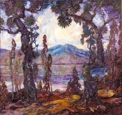 Mountain Lake Through the Pines