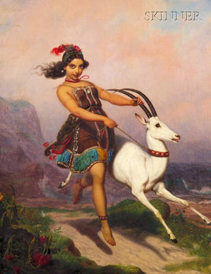 Girl and Her Gazelle Prancing Through the Hills