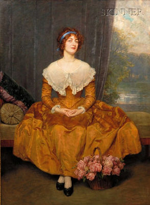 Portrait of a Lady in Gold Seat with a Basket of Roses by Georg (Fritz) Papperitz - Auction record, sale price, and art valuation. Compare with similar artists and explore comparable artworks.