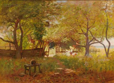 Sample artwork by Daniel Santry (1858 - 1915), known for landscape, genre and interior painting - View similar artists and auction records