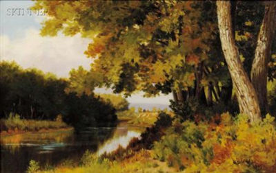 Landscape by a Stream by William Gillette - Auction record, sale price, and art valuation. Compare with similar artists and explore comparable artworks.