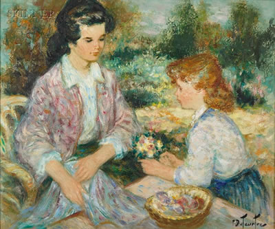 MOTHER AND DAUGHTER IN THE GARDEN