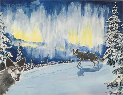 Two Wilderness Scenes, Possibly Alaska: The Call and Stalkers in the Northern Light by Bernt Balchen - Auction record, sale price, and art valuation. Compare with similar artists and explore comparable artworks.