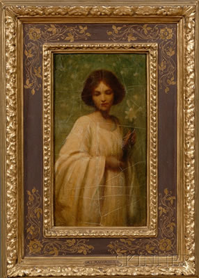 Young Woman in a White Dress with a Lily