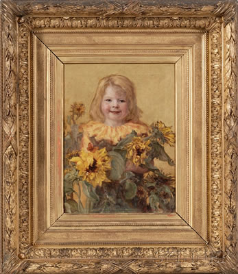Portrait of a Young Girl with Sunflowers by Leis Schjelderup - Auction record, sale price, and art valuation. Compare with similar artists and explore comparable artworks.