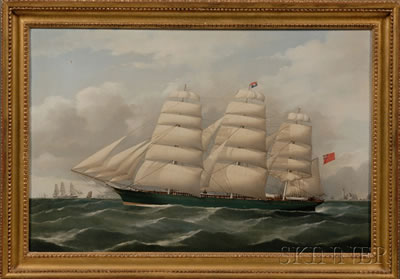 Portrait of the British Clipper Ship Miltiades with Distant Lighthouse and Vessels by Frederik Tudgay - Auction record, sale price, and art valuation. Compare with similar artists and explore comparable artworks.