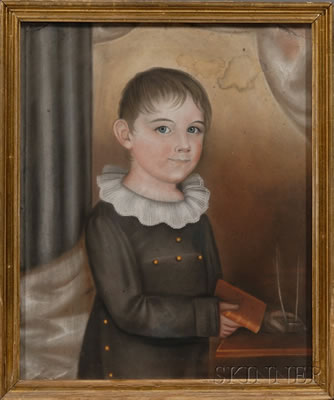 Portrait of a Boy Holding a Book and a Pen Holder