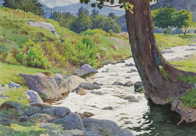 Lot of Two Landscapes: Landscape with Stream and Beach at Dusk (2)