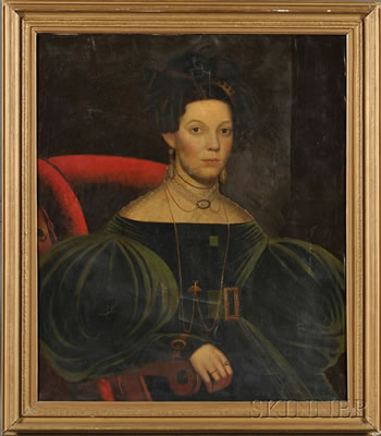 Portrait of a Lady Wearing a Green Dress with Jewelry