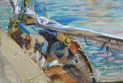 Two Figures Aboard a Sailboat, Bermuda, c. 1925 by Carl Broemel - Auction record, sale price, and art valuation. Compare with similar artists and explore comparable artworks.