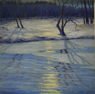 Stream in Winter by Carroll Leja Nichols - Auction record, sale price, and art valuation. Compare with similar artists and explore comparable artworks.