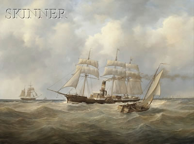 View of Coastal Craft with Steamer by Peter J Sterkenburg - Auction record, sale price, and art valuation. Compare with similar artists and explore comparable artworks.