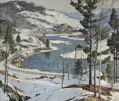 Winter in New England, Probably a West River, Vermont View