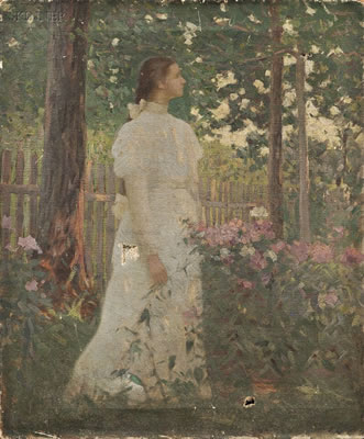 Woman in White in a Garden
