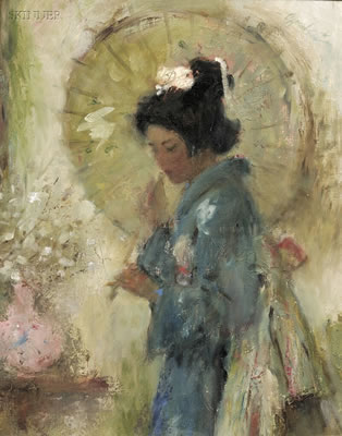 Portrait of a Geisha by Samuel Edmund Oppenheim - Auction record, sale price, and art valuation. Compare with similar artists and explore comparable artworks.