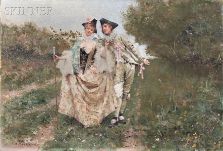 Courtly Couple Strolling in a Spring Landscape
