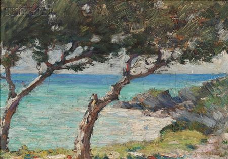 Coastal View with Trees, Probably Bermuda