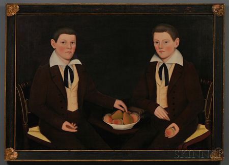 Double Portrait of the Ten Broeck Twins, Jacob Wessel Ten Broeck (1823-1896) and William Henry Ten Broeck (1823-1888), Aged 10 Years, Seated with a Bowl of Fruit