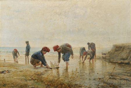 Boys Sailing Toy Boats in a Tide Pool