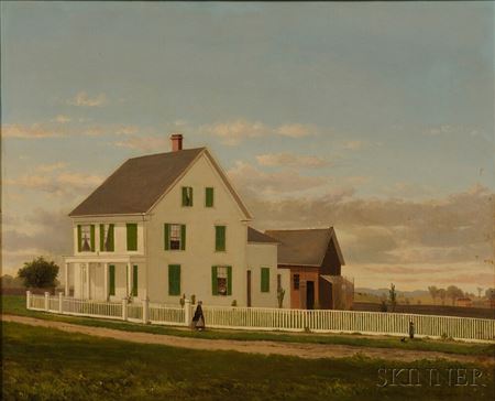 Portrait of a Farmhouse with Green Shutters and Four Figures