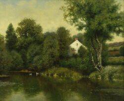 The Lowell House Beside a Duck Pond by Milton H Lowell - Auction record, sale price, and art valuation. Compare with similar artists and explore comparable artworks.