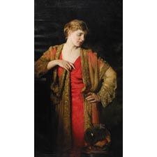 Portrait of a Woman with a Goldfish by Ernest Major - Auction record, sale price, and art valuation. Compare with similar artists and explore comparable artworks.