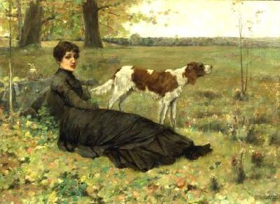 Autumn Repose/Portrait of a Woman and Dog in a Landscape by Clement Rollins Grant - Auction record, sale price, and art valuation. Compare with similar artists and explore comparable artworks.
